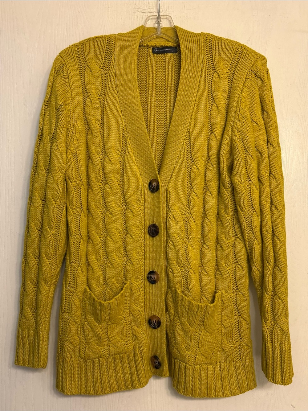 Cozy Cable Knit Fisherman Layering Chunky Mustard Buttoned Ladies Cardigan Sz L